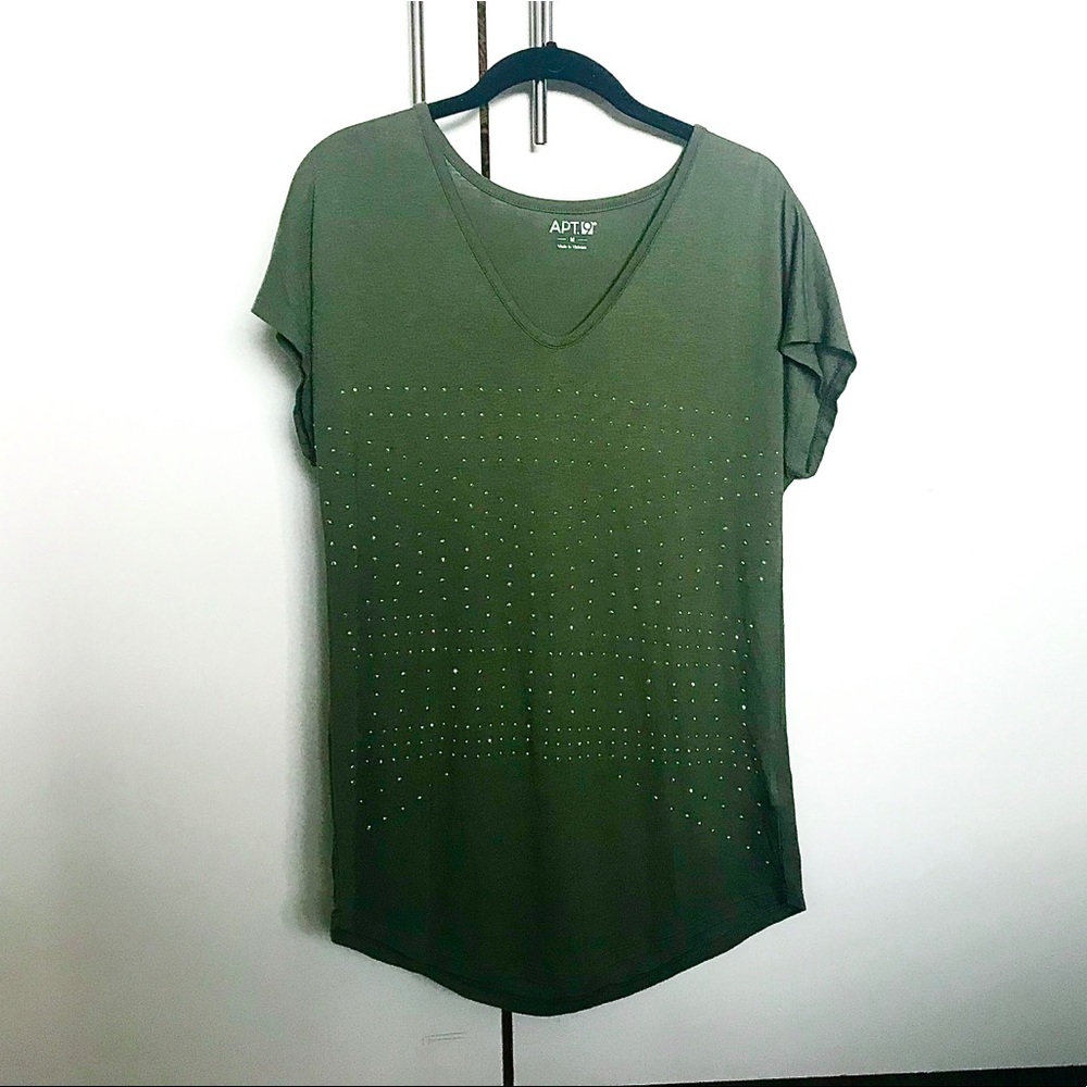 Apt. 9 Green Bedazzled Tee NWOT